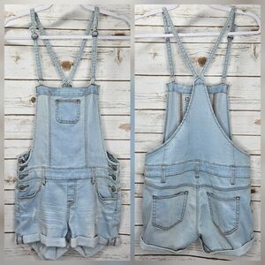 Wax Jean Distressed Denim Overall Shorts Size Medium
